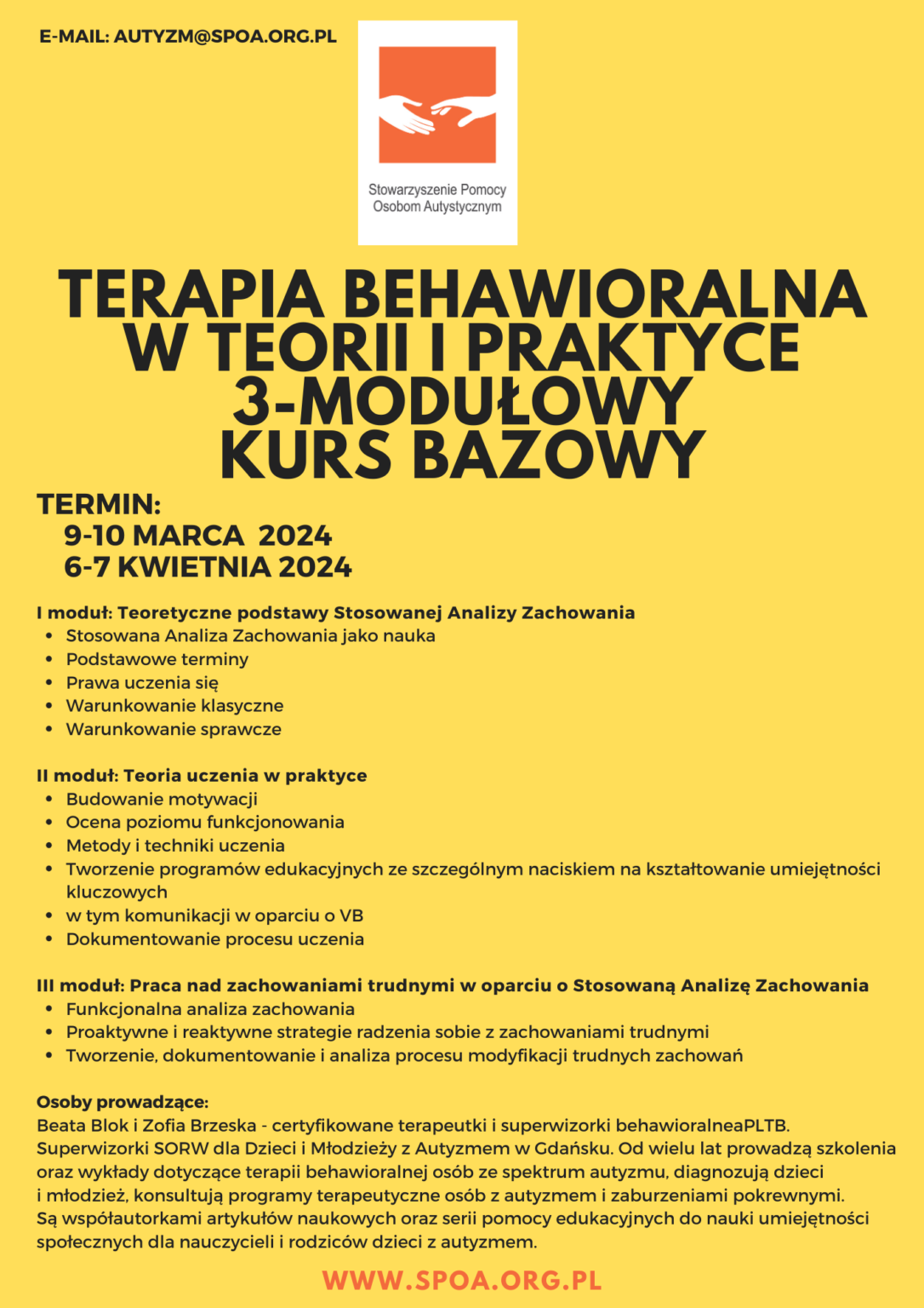 „TERAPIA BEHAWIORALNA W TEORII I PRAKTYCE. 3-MODUŁOWY KURS BAZOWY ...